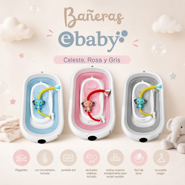 Bañeras con Termómetro - Celeste - Incluye Duchador