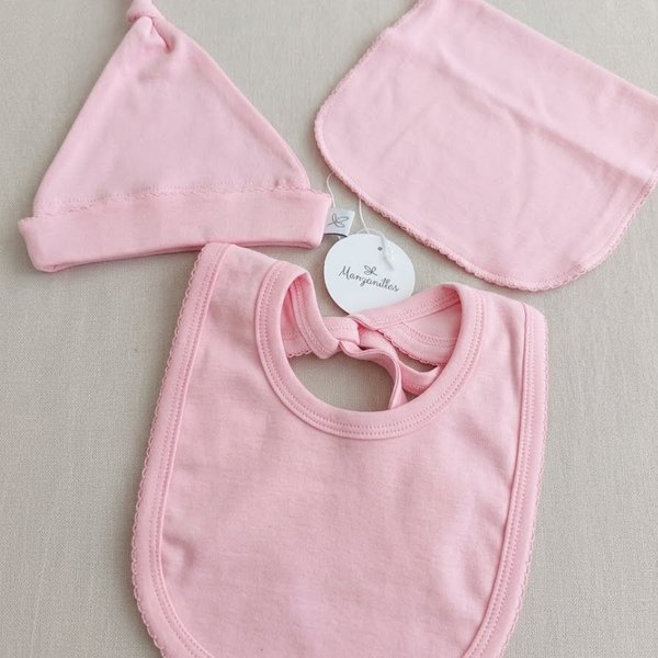 Set de Babero + Babita +Gorro Rosa