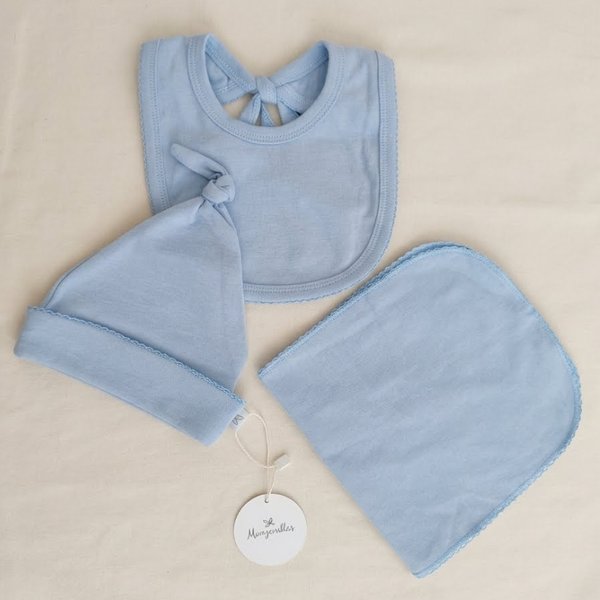 Set de Babero + Babita +Gorro Celeste