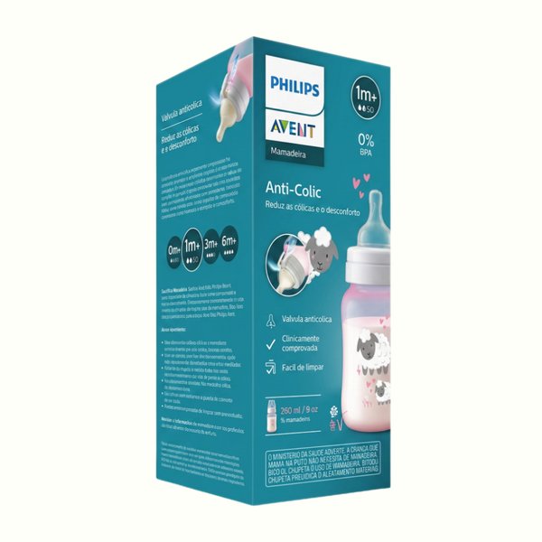Philips Avent - Biberón Anticolicos Rosa C/D Oveja 260ml