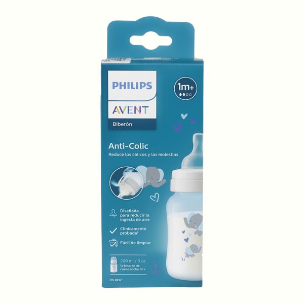 Philips Avent - Biberón Anticolicos Celeste C/D Elefante 260ml