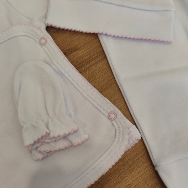 Set de Regalo Mónaco Blanco con Picueta Rosa 0-3M