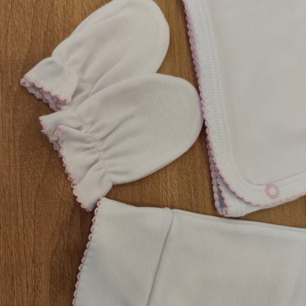 Set de Regalo Mónaco Blanco con Picueta Rosa 0-3M