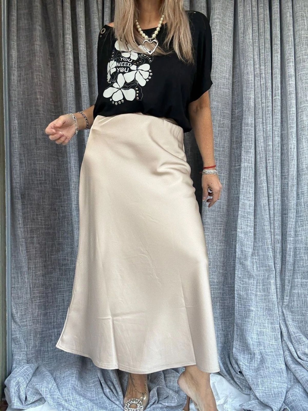 Pollera Saten Champagne