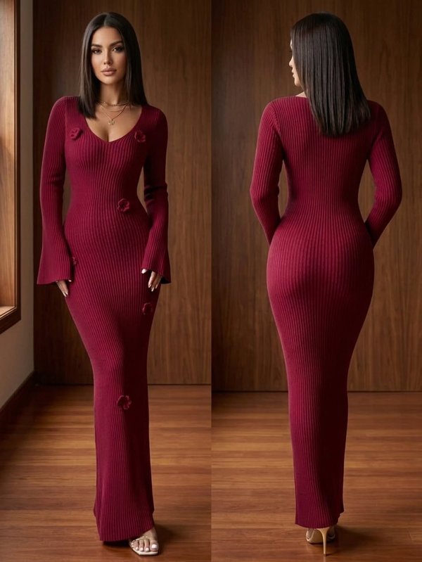 Vestido Largo Bordó