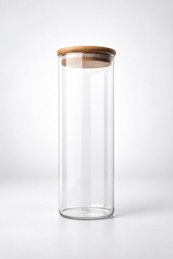 Recipiente de vidrio con tapa de madera 20.5x8.5cm