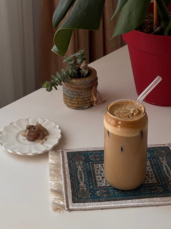 Vaso Vidrio Con Tapa de Bambú + Sorbito
