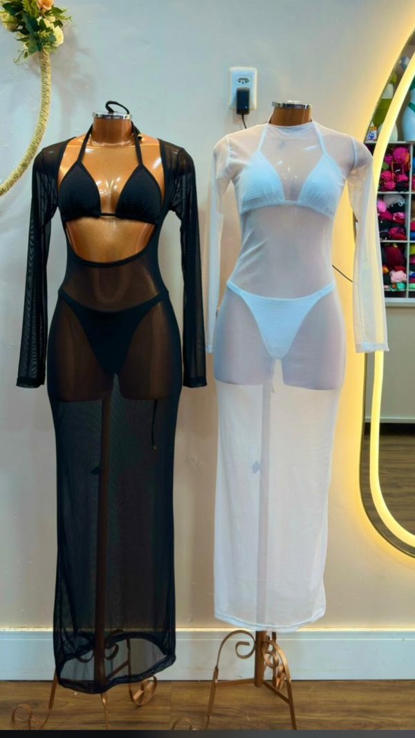 Vestido largo de tule transparente 