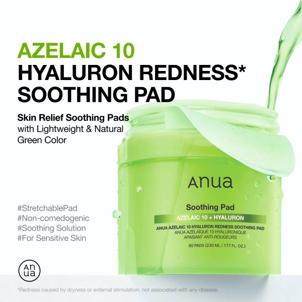 ANUA - Azelaic 10 + Hyaluron Redness Soothing Pad - 90 un.