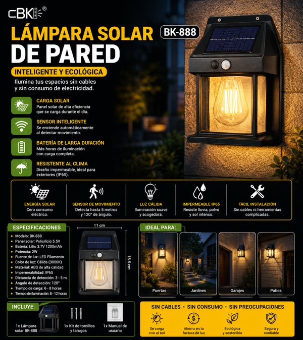 HOGAR/EXTERIOR | LÁMPARA SOLAR DE PARED BK-888