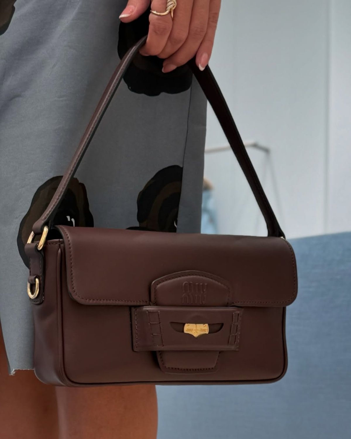 Miu Miu- Penny Leather Bag- Marron Oscuro