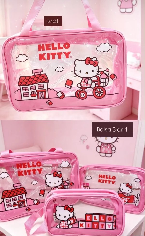 Bolsa Neceser Hello Kitty Transparente 3 en 1