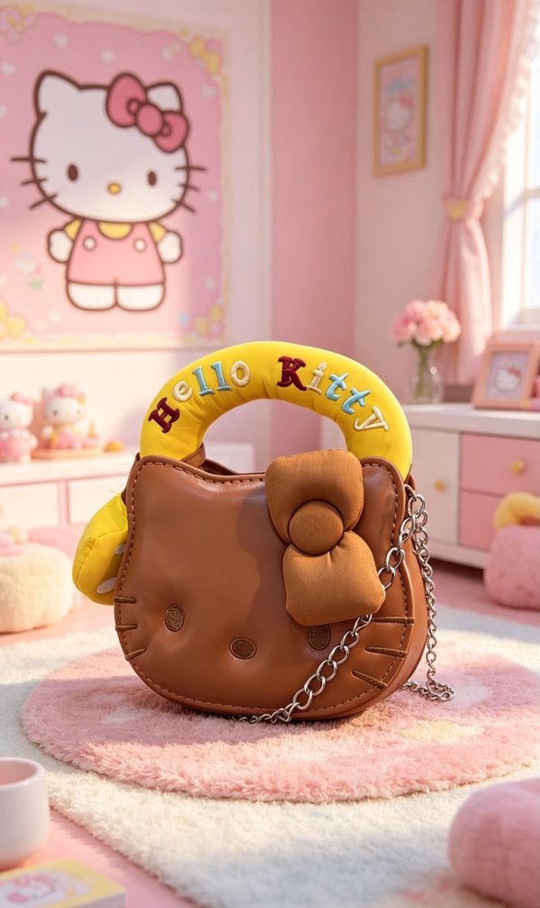 Mini Bolso Hello Kitty con Cadena – Marrón