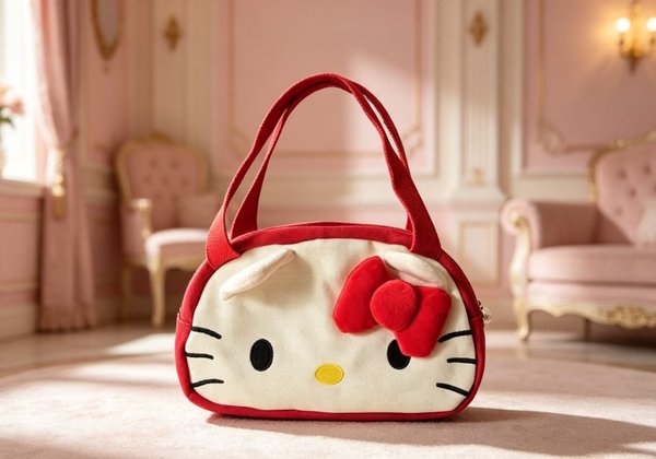 Bolso de Mano Hello Kitty de Peluche – Blanco y Rojo