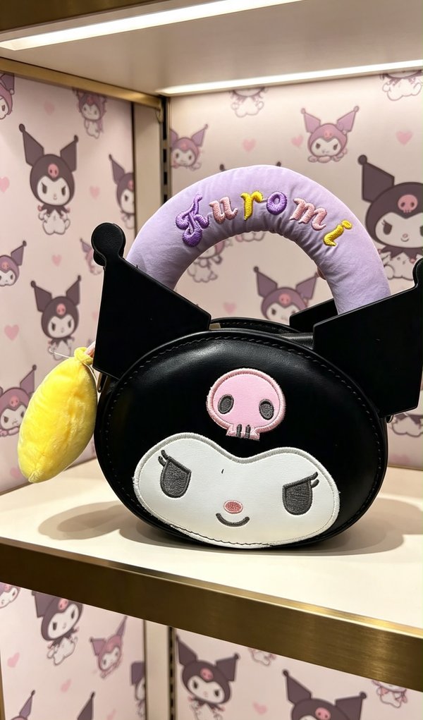 Bolso de Mano Kuromi con Asa Acolchada – Negro