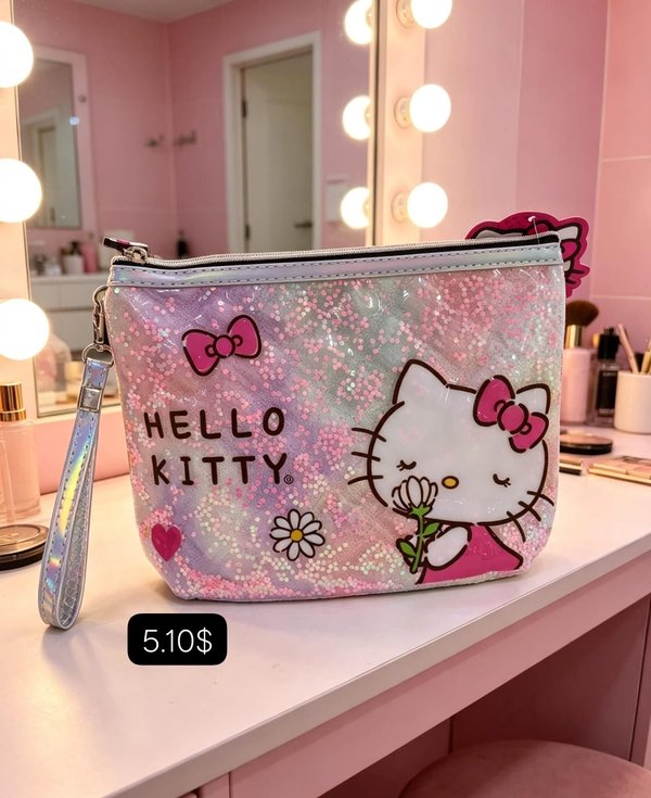Bolsa cosmética kitty con brillo grande 