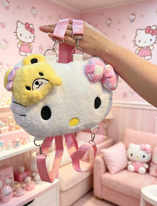 Mochila Convertible Hello Kitty de Peluche con Osito