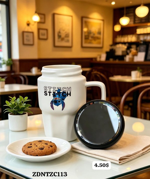 Taza con tapa espejada Stitch
