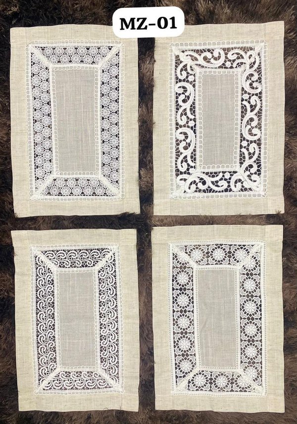 Camino de Mesa Bordado con Encaje 🍎🌸