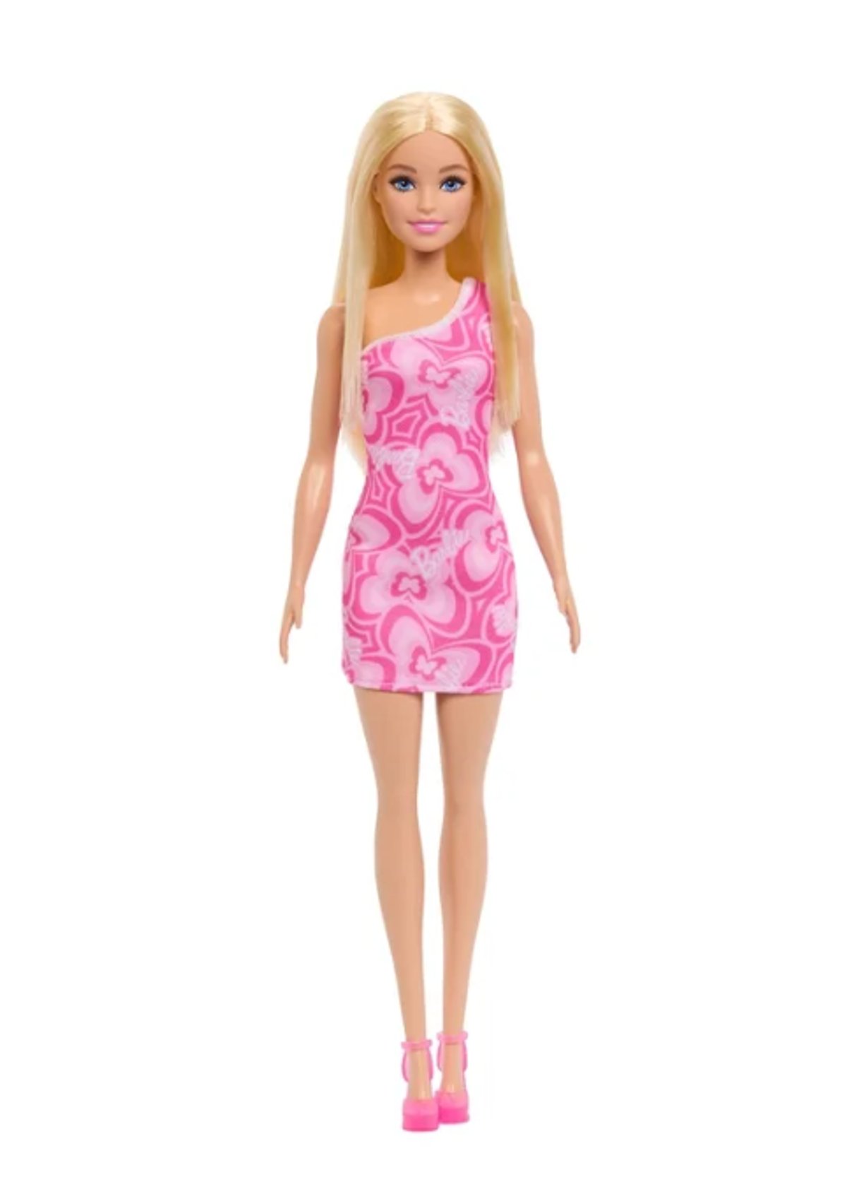 Barbie con atuendo inspirado en Barbiecore, tacones rosas y vestido rosa estampado, rubia - 2
