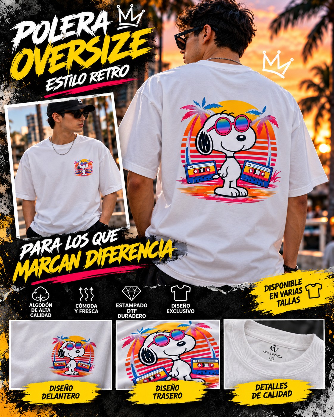 DISEÑO SNOOPY CON CASSETTES - OVERSIZE
