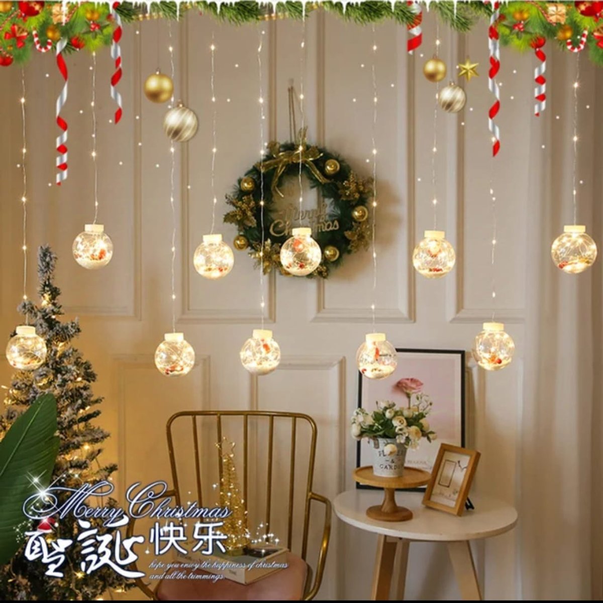 Guirnaldas de Pelotas Led Con Papa Noel - 2