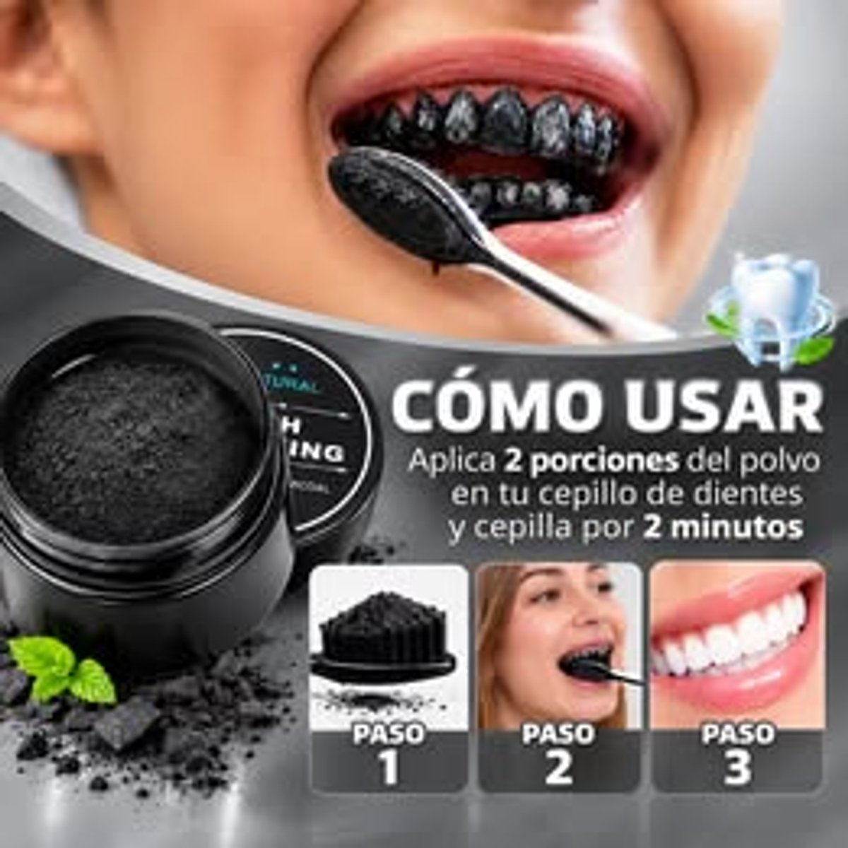 Polvo Blanqueador Dental de Carbón - 3