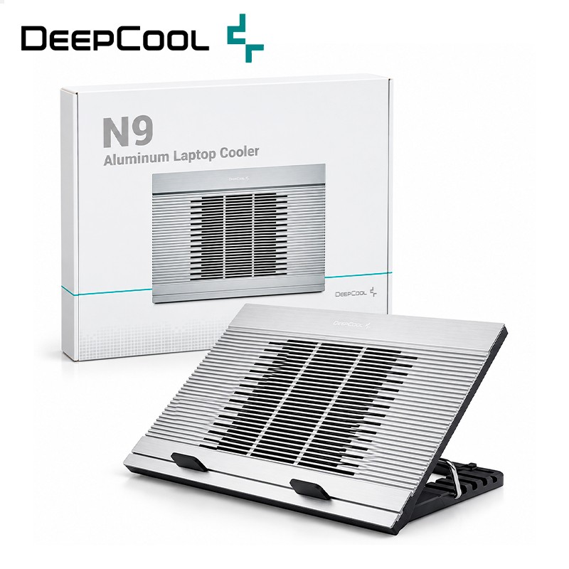 Base Enfriadora DeepCool N9 Silver / Panel de Aluminio Anodizado / Ventilador de 140mm Ajustable / Altura e Inclinación Regulable / Hub USB
