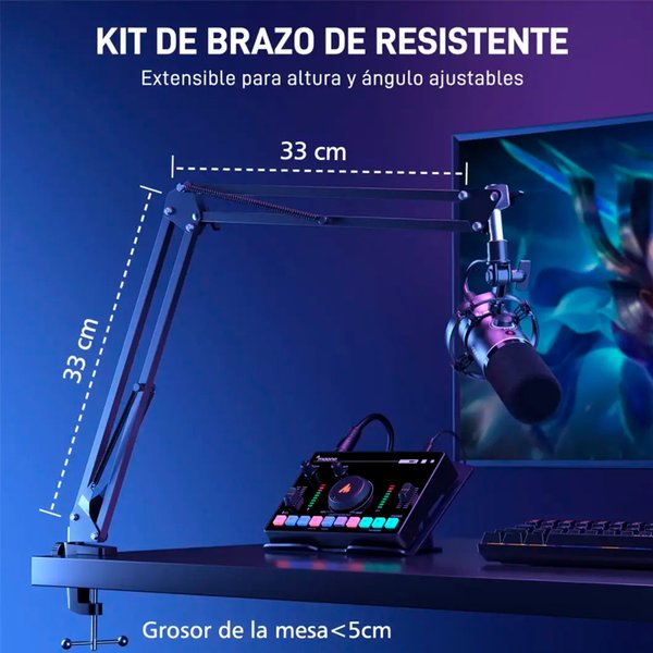 Micrófono Dinámico Maono PD200XS USB/XLR / Con Iluminación RGB y Brazo Articulado