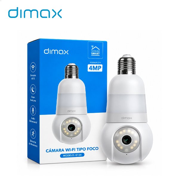 Dimax G120 4MP | Resolución 4MP | Instalación Socket E27 | Conexión Wi-Fi | Visión Nocturna | Detección de Movimiento | Compatible con MicroSD