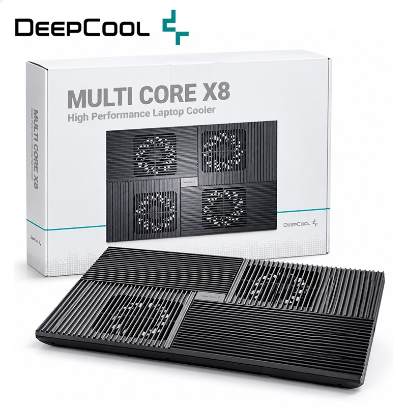 Base Enfriadora DeepCool Multi Core X8 / Sistema de 4 Ventiladores / Tecnología M.C.T. / Panel de Aluminio / Soporta Laptops hasta 17" / Hub USB
