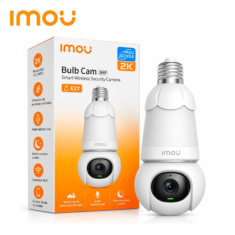 Imou Bulb Cam 3MP | Resolución 2K | Socket E27 | Visión Nocturna a Color | Wi-Fi | Compatible con MicroSD