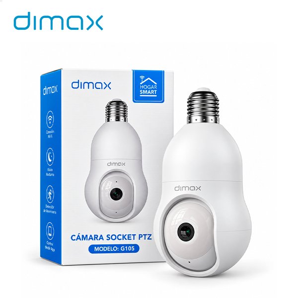 Dimax G105 | Instalación en Socket E27 | Conexión Wi-Fi | Visión Nocturna | Detección de Movimiento | Control desde App | Compatible con MicroSD