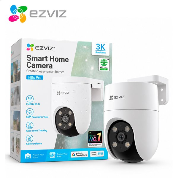 Ezviz H8c Pro 3K | Resolución 3K | Wi-Fi 2.4 GHz | Vista Panorámica 360° | Seguimiento con Auto-Zoom | Defensa Activa | Compatible con MicroSD