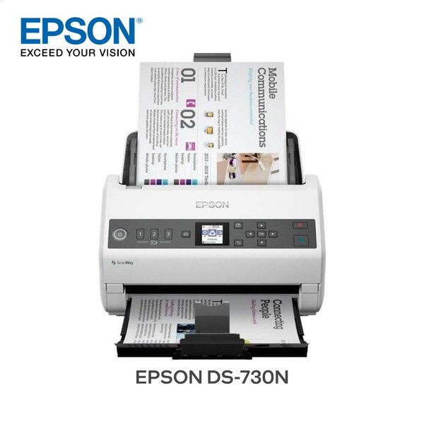 Escáner Epson DS-730N / Con Red Ethernet / Pantalla Color 1.44" / ADF 100 Hojas / 40 ppm - 80 ipm / Duplex / USB 3.0