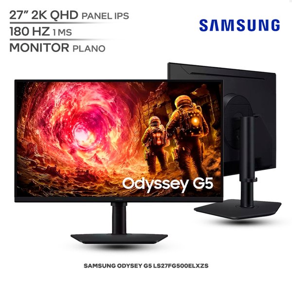 Samsung Odyssey G5 LS27FG500ELXZS / 27" 2K QHD (2560x1440) / Panel IPS / 180 Hz / 1 ms / Monitor Plano / HDMI / DisplayPort