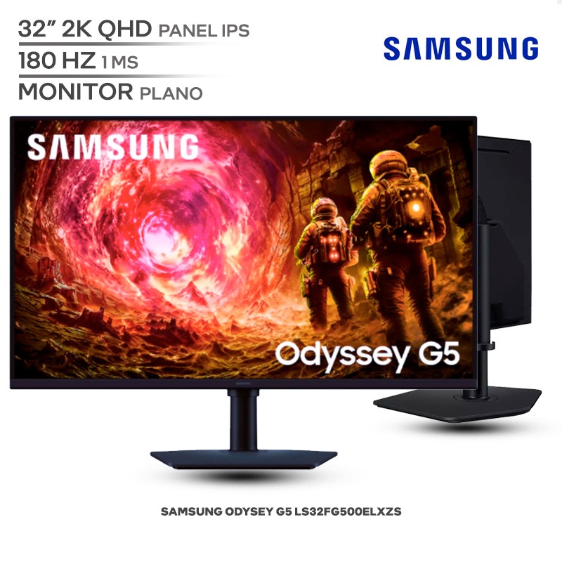 Samsung Odyssey G5 LS32FG500ELXZS / 32" 2K QHD (2560x1440) / Panel IPS / 180 Hz / 1 ms / Monitor Plano / HDMI / DisplayPort