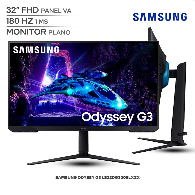 Monitor Gamer Samsung Odyssey G3 LS32DG300ELXZX / 32" FHD (1920x1080) / Panel VA / 180 Hz / 1 ms / Monitor Plano / HDMI / DisplayPort