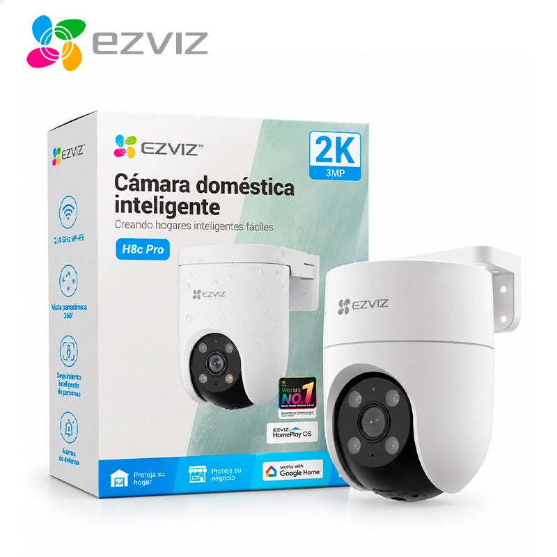 Ezviz H8c Pro 3MP | Resolución 2K | Wi-Fi 2.4 GHz | Vista Panorámica 360° | Seguimiento Inteligente de Personas | Alarma de Defensa | Compatible con MicroSD