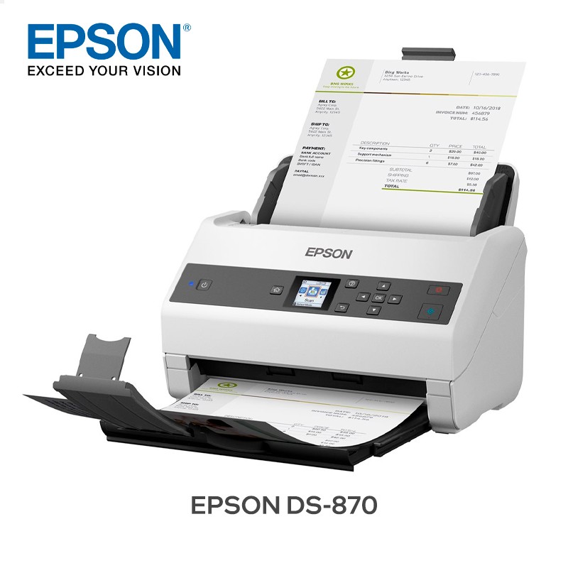Escáner Epson DS-870 / Alto Rendimiento Empresarial / Pantalla Color 1.44" / ADF 100 Hojas / 65 ppm - 130 ipm / Duplex / USB 3.0