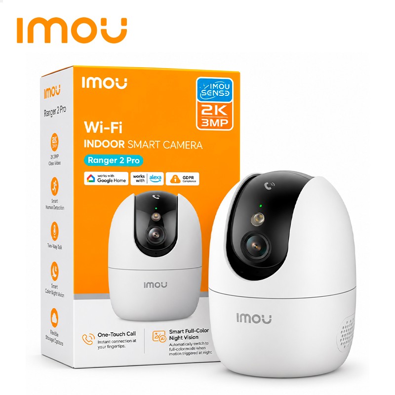 Imou Ranger 2 Pro 3MP | Resolución 2K | Visión Nocturna a Color | Detección Humana por IA | Botón de Llamada Directa (One-Touch Call) | Wi-Fi | Compatible con MicroSD