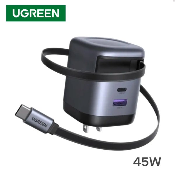 Cargador Ugreen Nexode 45W / Carga Rápida GaN / Incluye Cable USB-C / Gris