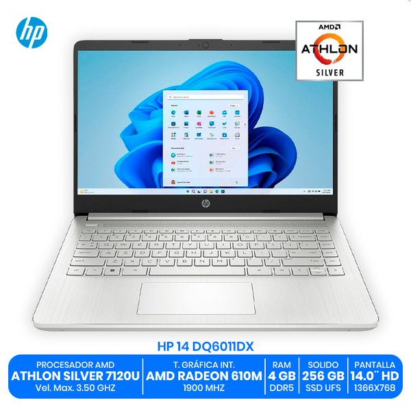 HP 14 DQ6011DX / AMD Athlon Silver 7120U / 4GB RAM DDR5 / 256GB SSD / 14" HD