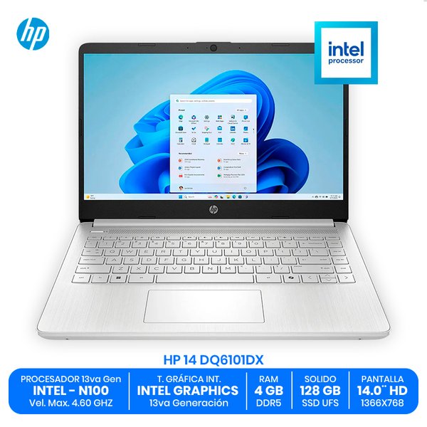 HP 14 DQ6101DX / Intel N100 / 4GB RAM DDR5 / 128GB SSD UFS / 14.0" HD