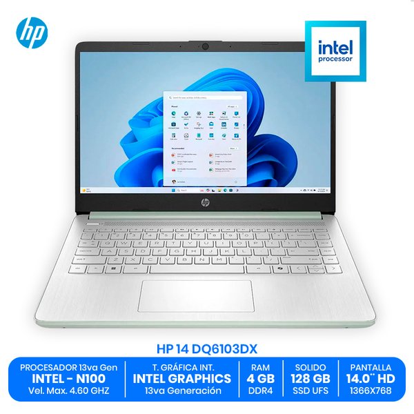 HP 14 DQ6103DX / Intel N100 / 4GB RAM DDR4 / 128GB SSD UFS / 14.0" HD