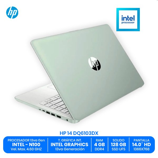 HP 14 DQ6103DX / Intel N100 / 4GB RAM DDR4 / 128GB SSD UFS / 14.0" HD