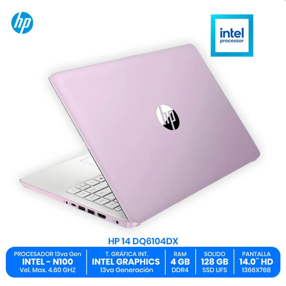 HP 14 DQ6104DX / Intel N100 / 4GB RAM DDR4 / 128GB SSD UFS / 14.0" HD