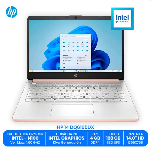 HP 14 DQ6105DX / Intel N100 / 4GB RAM DDR4 / 128GB SSD UFS / 14.0" HD