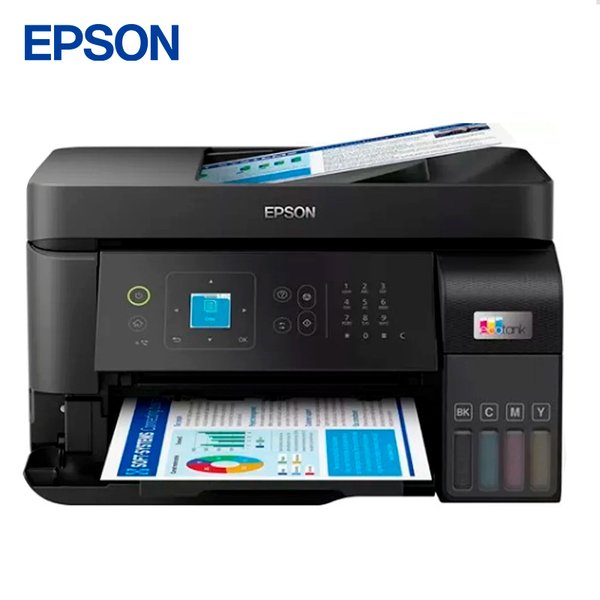 Multifuncional Epson L5590 / Rinde 4,500 pág. Negro o 7,500 Color / Tinta Continua / Wi-Fi y Red / ADF Oficio / Fax / Pantalla LCD