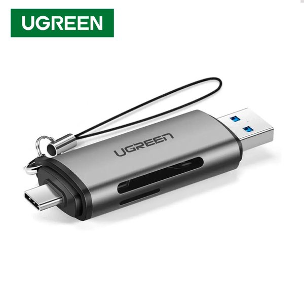 Lector de Tarjetas UGREEN / Conexión Dual USB-C y USB-A / Ranuras SD y MicroSD / Carcasa Metálica / Llavero Integrado
